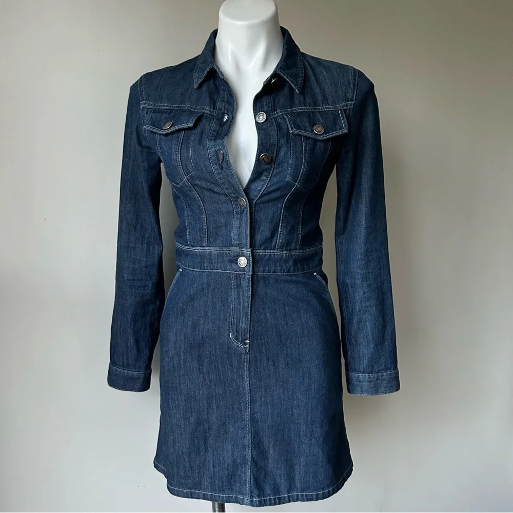 SJYP Steve J Yoni P Long-Sleeve Denim Mini Shirt Dress, XS - Picture 3 of 8